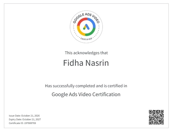 Google Ads Video Certificate